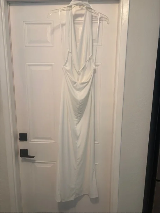 Zara Draped White Halter Maxi Dress - Picture 6 of 7